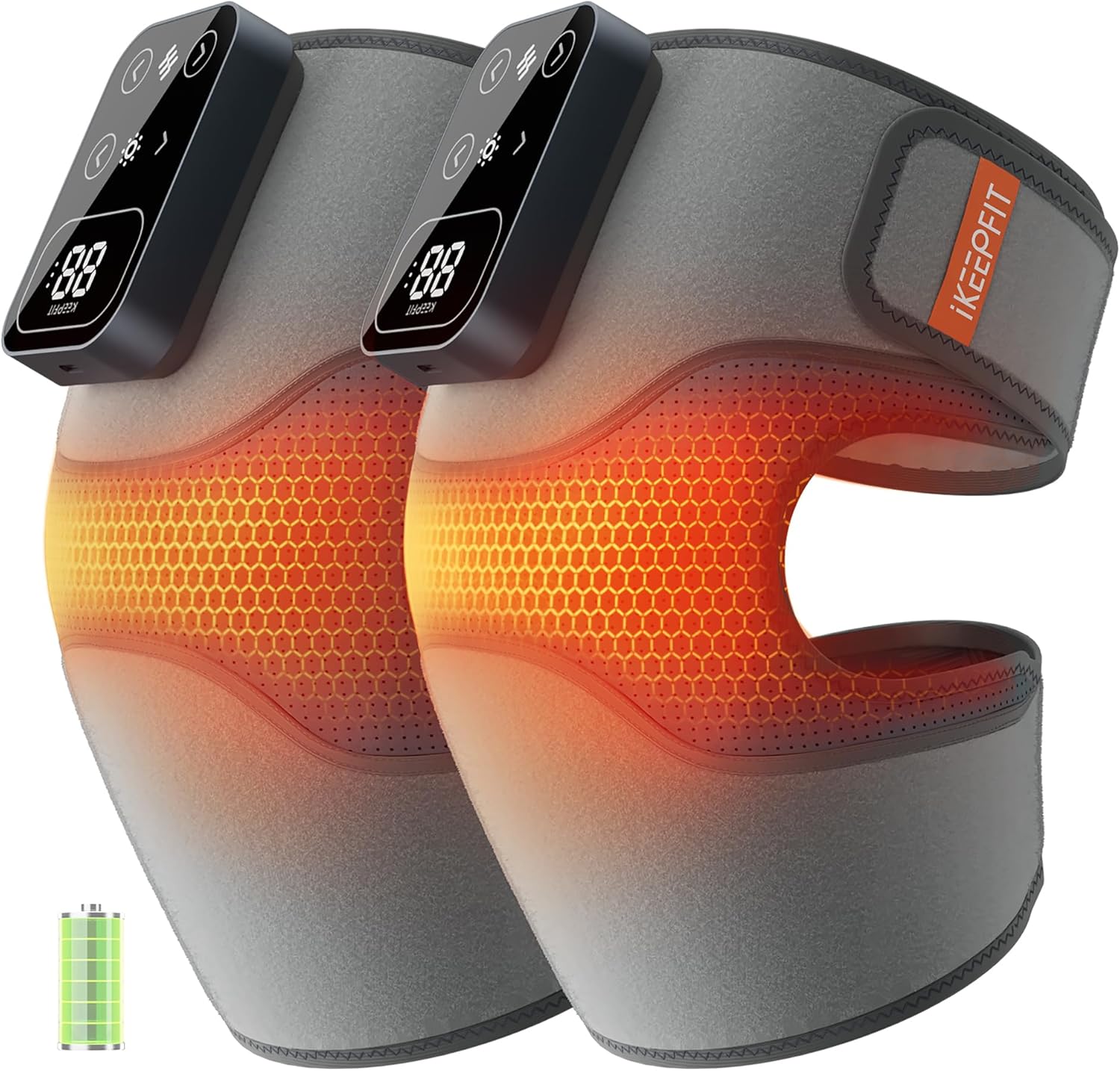 Cordless Heated Knee Massager with Vibration – MAXwarm 4.0 Pain Relief Brace (Grey, Pair)